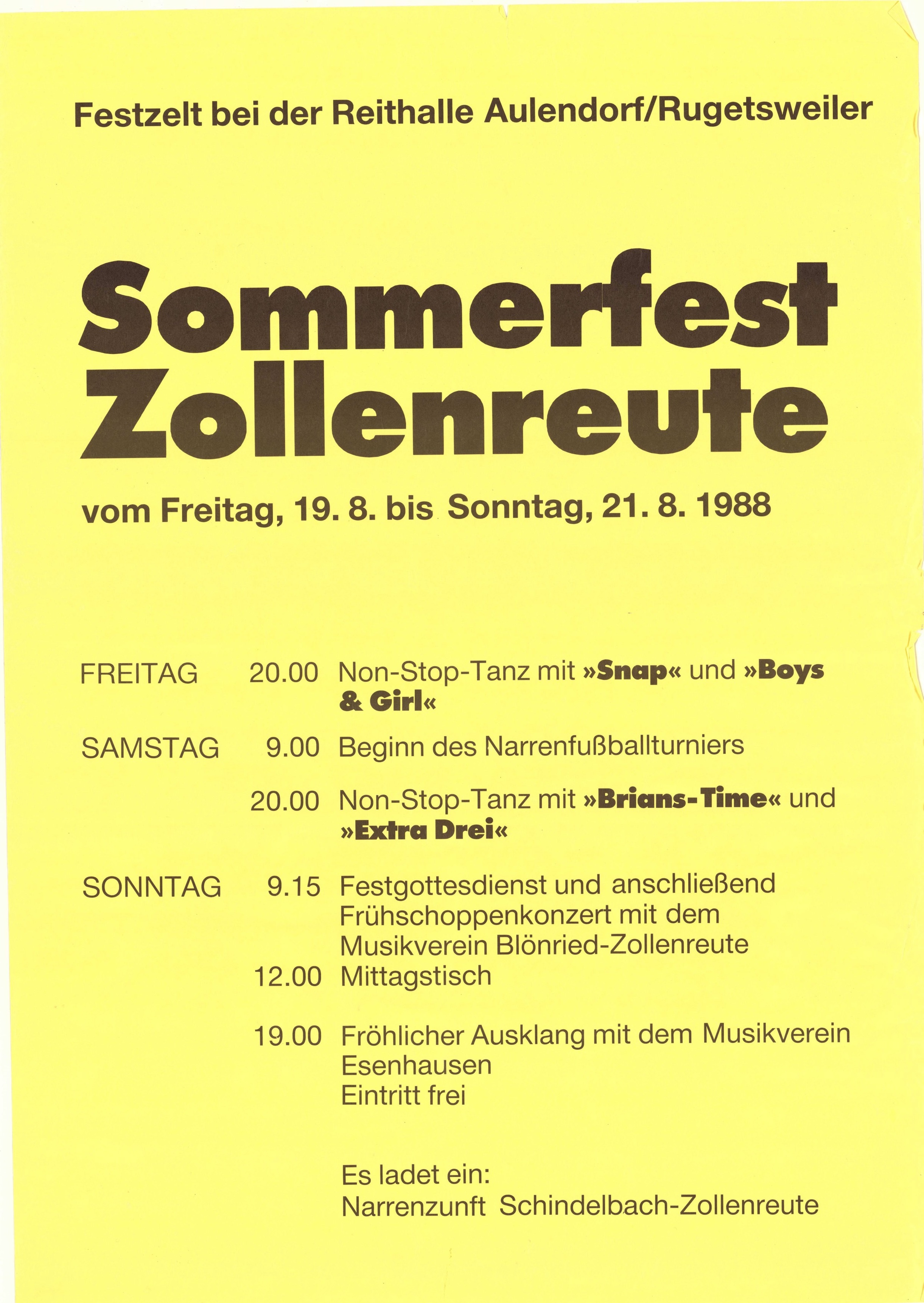 Sommerfest 1988 Narrenzunft Zollenreute